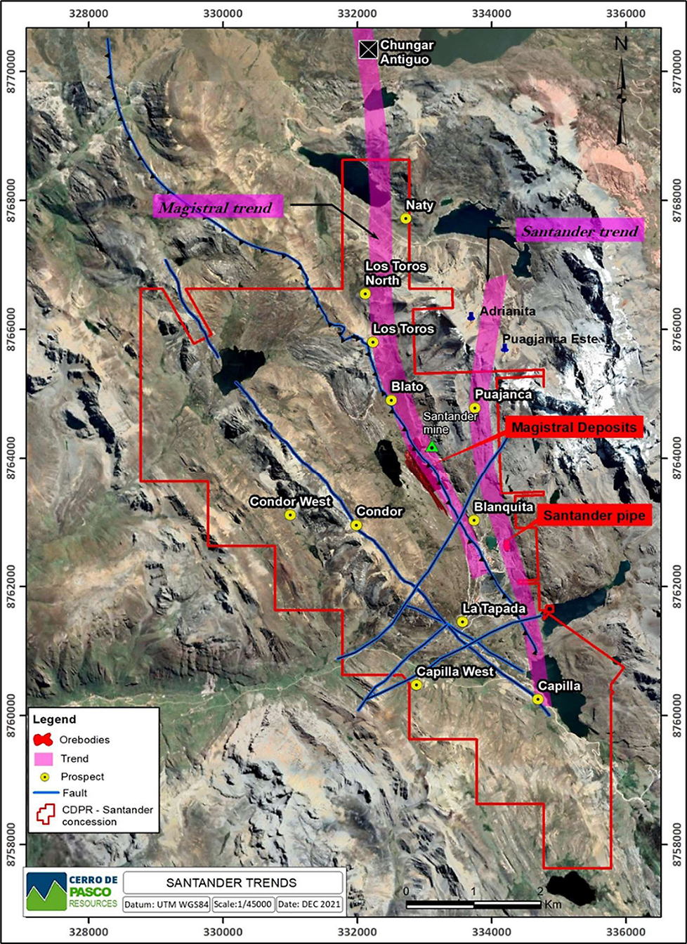 Santander Exploration Targets and known mineral deposits