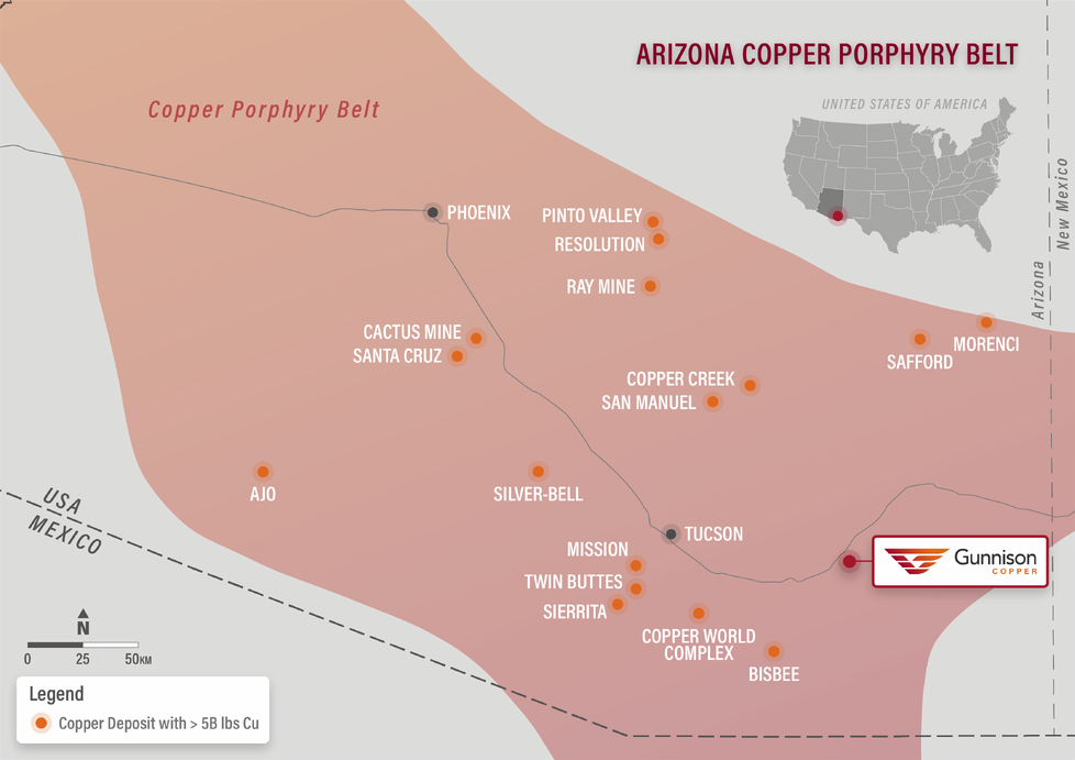Lage im Arizona Copper Porphyry Belt