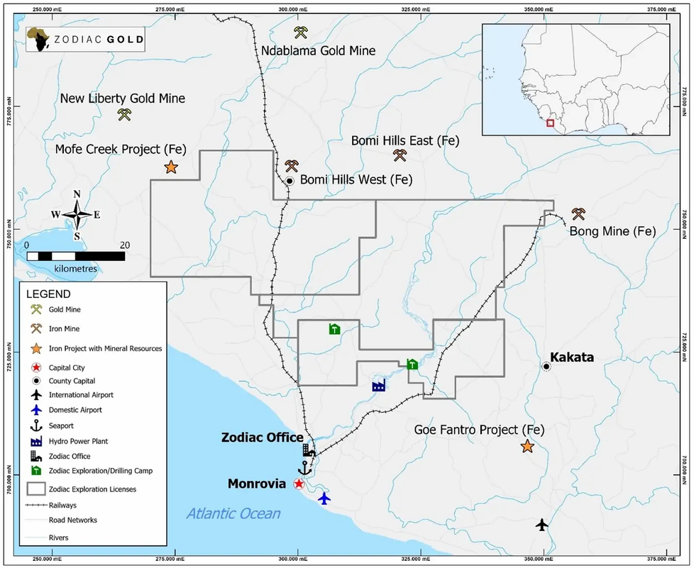 Konzessionsgebiete in Liberia, nahegelegene Minen und Projekte