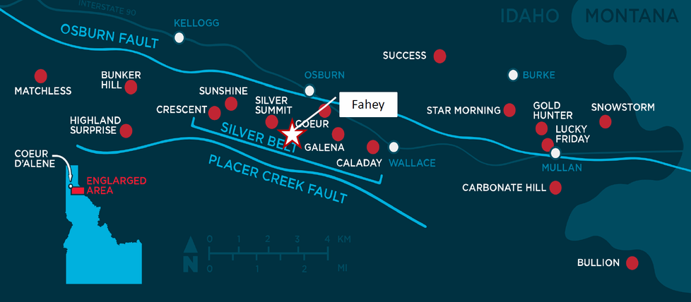 Lage des Fahey-Projekts zwischen Galena und Sunshine