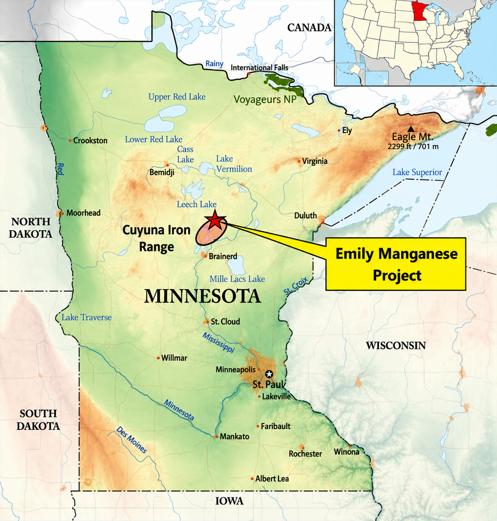 Standort und Infrastrukturvorteile der Emily-Manganlagerstätte in Minnesota